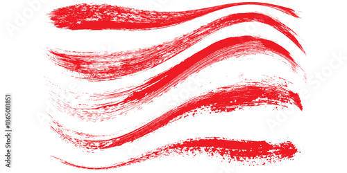 Photo red grunge lines, brush strokes oil paint isolated on white background