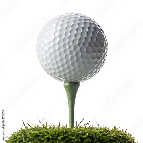 golf ball on pin embedded in the ground isolated on white background 