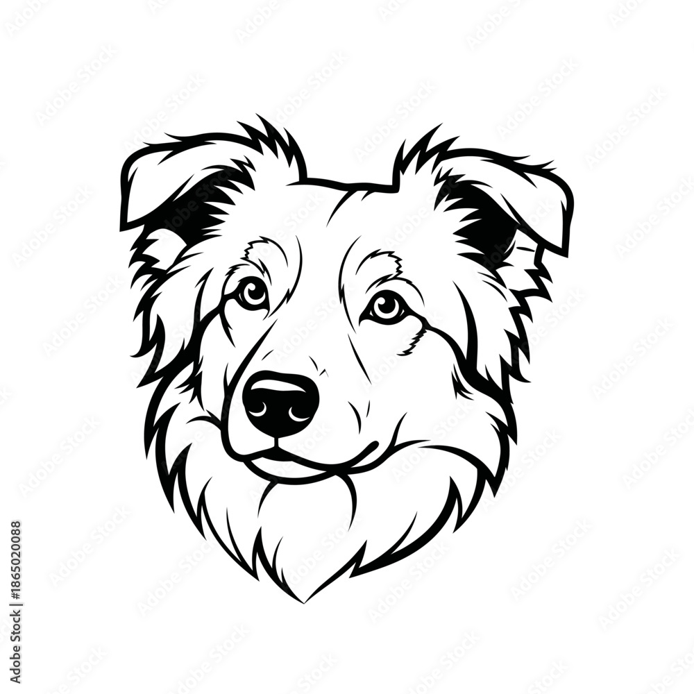 Fototapeta premium Detailed Line Art Portrait of a Border Collie Dog.