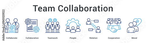 Team collaboration banner web icon emphasizing teamwork and cooperation with strong relations and workplace morale building.