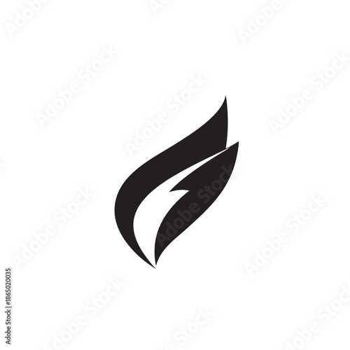 Stylized abstract graphic element suggesting motion and energy forms a subtle flame shape