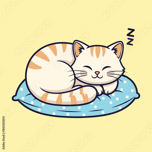 Cute Cat Nap - A Cozy Cartoon Kitten Sleeping on a Pillow.
