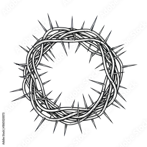 Detailed Line Art Depiction of a Crown of Thorns.