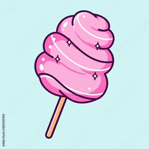 Illustration of a Pink Cotton Candy on a Stick.