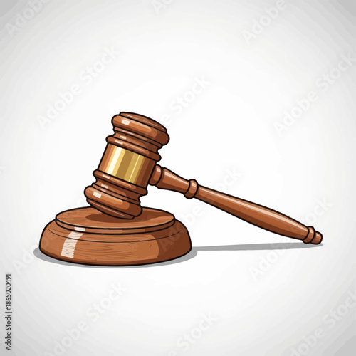 Illustration of a Wooden Gavel and Sound Block for Legal Proceedings.