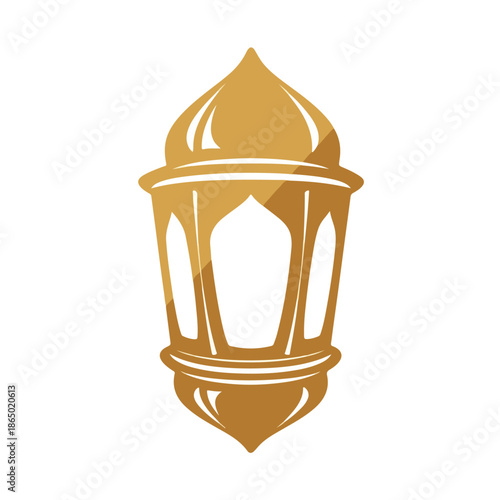 Flat, glamorous gold lantern with a domed top and white accents against a clean white background, symbolizing Ramadhan and ramadan celebrations.