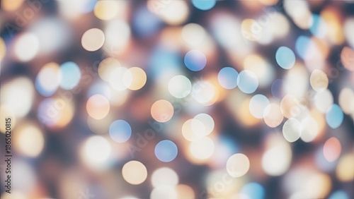 Abstract background of colorful festive bokeh lights, defocused light circles.