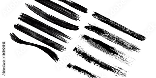 Brush strokes bundle. Vector paintbrush set. Painted lines and long shapes. Grunge design elements. Dirty distress texture