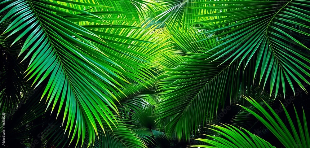 Fototapeta premium Tropical palm leaves forming a natural frame, vibrant green foliage, frame, natural