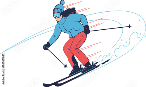 Female Skier Downhill Illustration