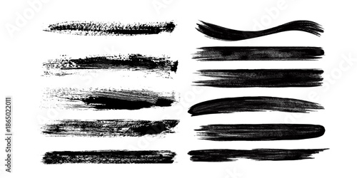 Brush strokes bundle. Vector paintbrush set. Painted lines and long shapes. Grunge design elements. Dirty distress texture