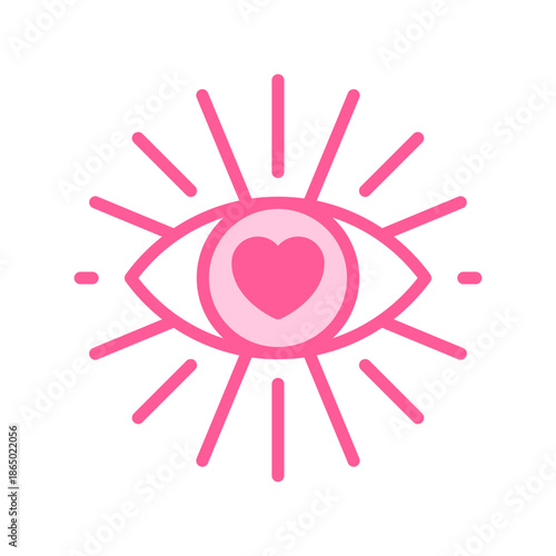 Loving look line icon. Human eye pink sign. Heart symbol. Valentine's day, love, holiday, celebration, romance, fall in love concept. Editable stroke. Vector illustration. Flat design.