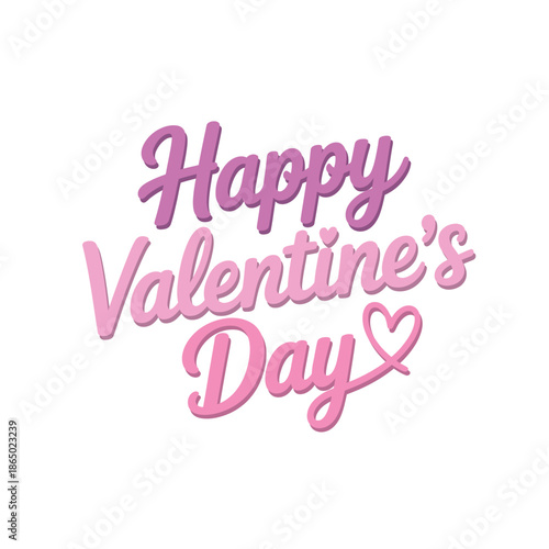 Modern pink valentines typography poster with heart ribbon swirl greeting card sticker print flat vector illustration design