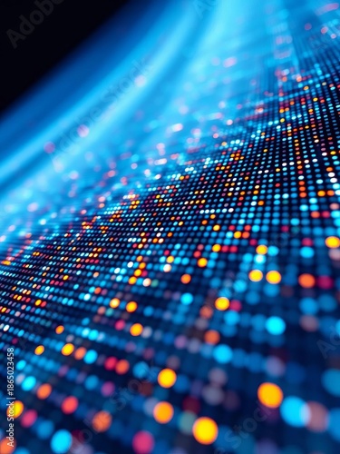 Intricate weaving of digital pixels, a luminous grid macro view,  data,  technology