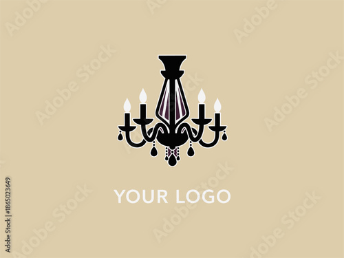 Black Chandelier with Lit Candles Illustration.