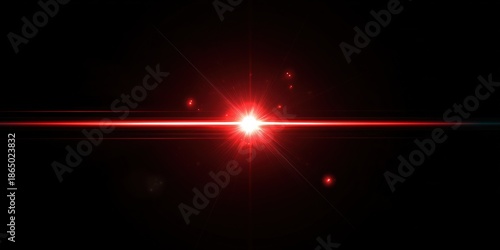 Intense red lens flare with central glowing beam across black