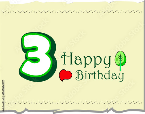 3rd birthday 3d Template. Birthday Greeting Card Template, love Day Adorable Vector Premium Template, Birthday celebration template. 