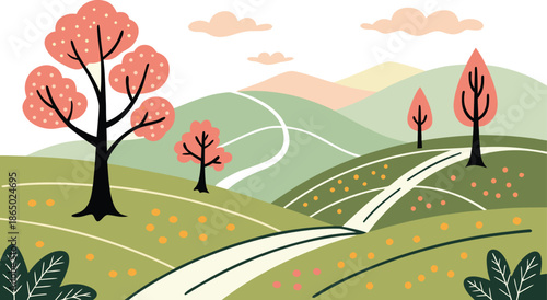 Landscape illustration of rolling hills