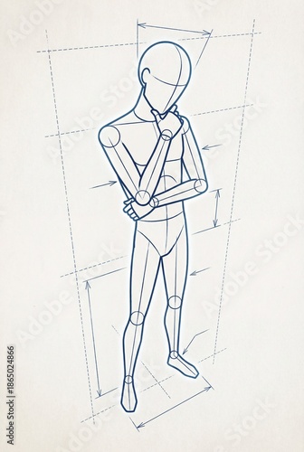 Blueprint Diagram of Thinking Human Figure Proportions
