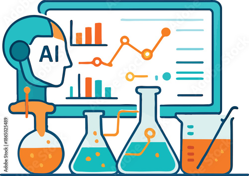 AI Optimizing Chemical Reactions in Scientific Laboratory Illustration