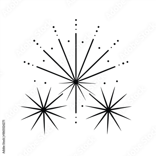 Set of hand-drawn fireworks and sparklers illustrations in sketch style for celebration designs.Golden firework vector banner with hand drawn exploding starbursts and festive sparkles