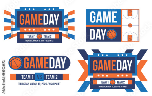 Game Day. Basketball playoff in March. Super sport party in United States. Final games of season tournament. Professional team championship. Ball for basketball. Sport poster. Vector