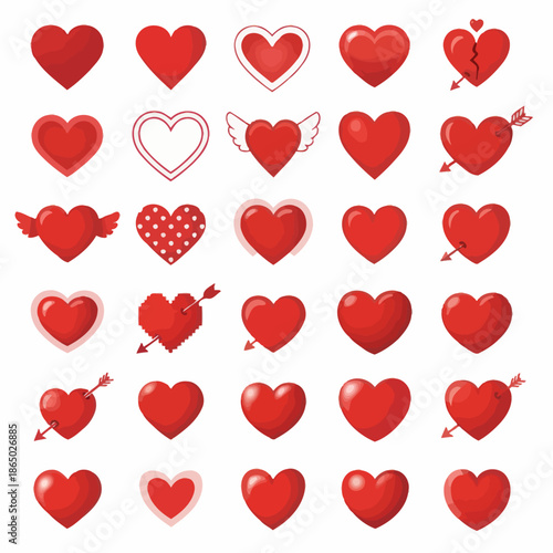 Collection of Red Heart Illustrations for Valentines Day.