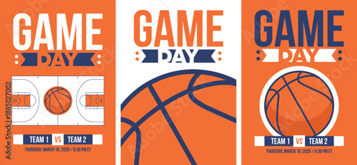 Game Day. Basketball playoff in March. Super sport party in United States. Final games of season tournament. Professional team championship. Ball for basketball. Sport poster. Vector