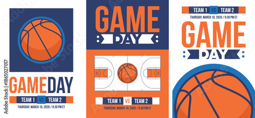 Game Day. Basketball playoff in March. Super sport party in United States. Final games of season tournament. Professional team championship. Ball for basketball. Sport poster. Vector