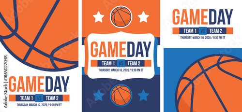 Game Day. Basketball playoff in March. Super sport party in United States. Final games of season tournament. Professional team championship. Ball for basketball. Sport poster. Vector