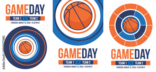 Game Day. Basketball playoff in March. Super sport party in United States. Final games of season tournament. Professional team championship. Ball for basketball. Sport poster. Vector
