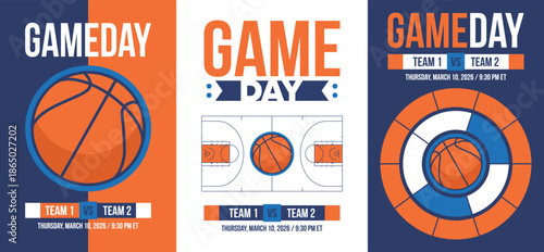 Game Day. Basketball playoff in March. Super sport party in United States. Final games of season tournament. Professional team championship. Ball for basketball. Sport poster. Vector