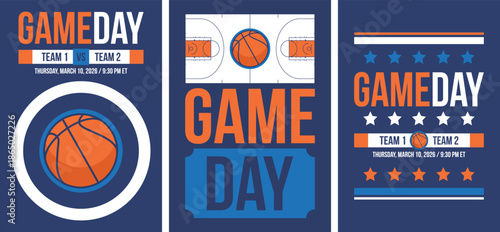 Game Day. Basketball playoff in March. Super sport party in United States. Final games of season tournament. Professional team championship. Ball for basketball. Sport poster. Vector