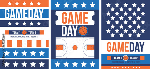 Game Day. Basketball playoff in March. Super sport party in United States. Final games of season tournament. Professional team championship. Ball for basketball. Sport poster. Vector