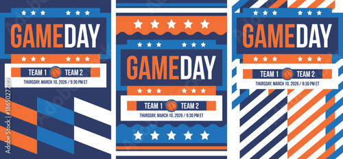 Game Day. Basketball playoff in March. Super sport party in United States. Final games of season tournament. Professional team championship. Ball for basketball. Sport poster. Vector