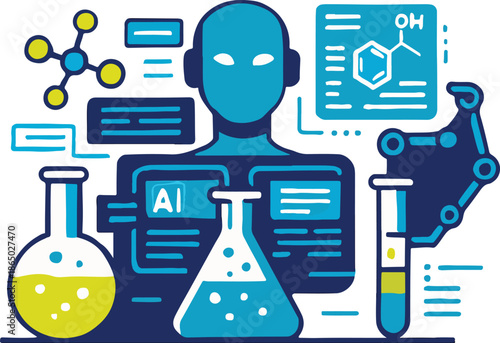 AI Powered Future Chemistry Laboratory and Scientific Research Illustration