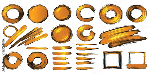 Abstract golden brush stroke elements collection for design and artistic projects
