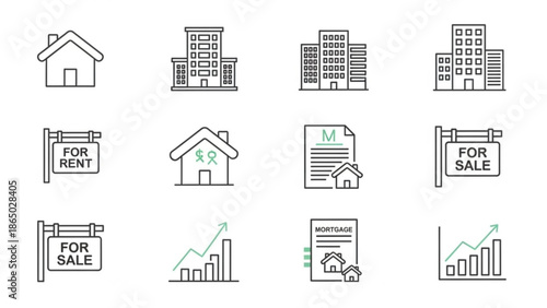 Set of real estate and property icons on for design