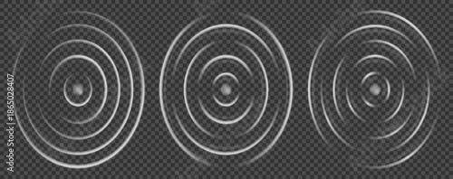 Wifi signal wave with sonar circle ripple and radar sound effect for tech. White neon radial concentric vibration pulse in motion for technology background. Soundwave expansion, shock alert overlay