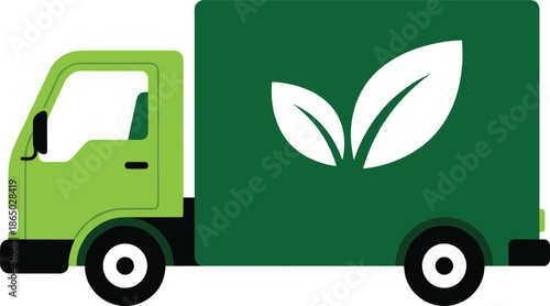 Green delivery truck with white leaf symbol on side 1