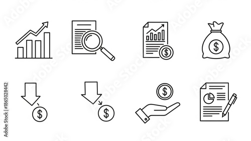 Collection of various business and finance icons in line style