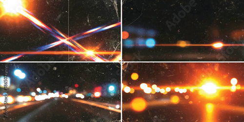 A collage of atmospheric night city lights and vibrant bokeh effects.