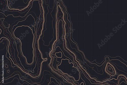 Dark Blue Night Topographic Map Gold Lines Background