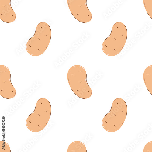 Seamless pattern with potato on white background. Autumn and harvest concept. Flat style vector illustration.
