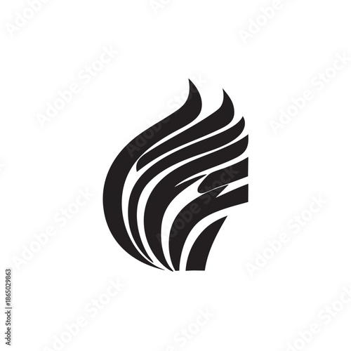 Stylized graphic element composed of flowing black lines forming an abstract shape against a white background