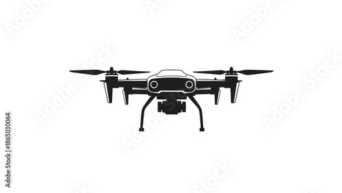 Sleek black and white icon of a modern drone, perfect for illustrating aerial technology, photography, or remote operations on a white background.