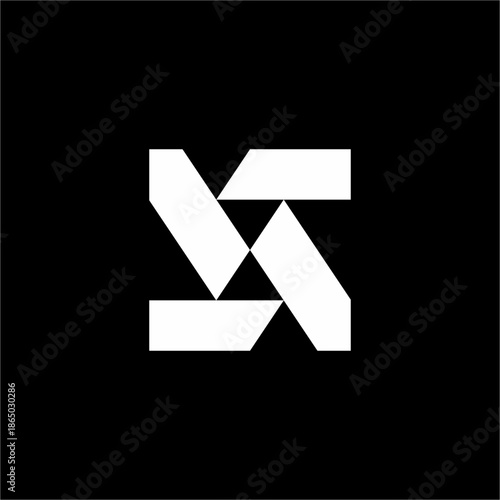 Intertwined, angular ribbons forming an S in a square frame; suggests complex synergy and structure. Modern and abstract.