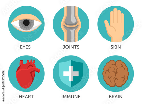 Nutrient supplements - icons set in flat colorful style