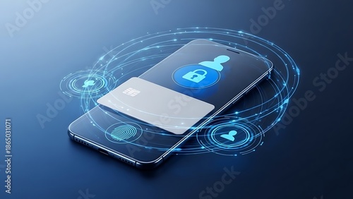 Futuristic Secure Payment on Mobile Phone with Card Illustration