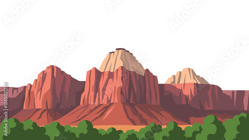 Stunning landscape view of Zion National Park with towering red sandstone cliffs and lush green vegetation, capturing the grandeur of nature.